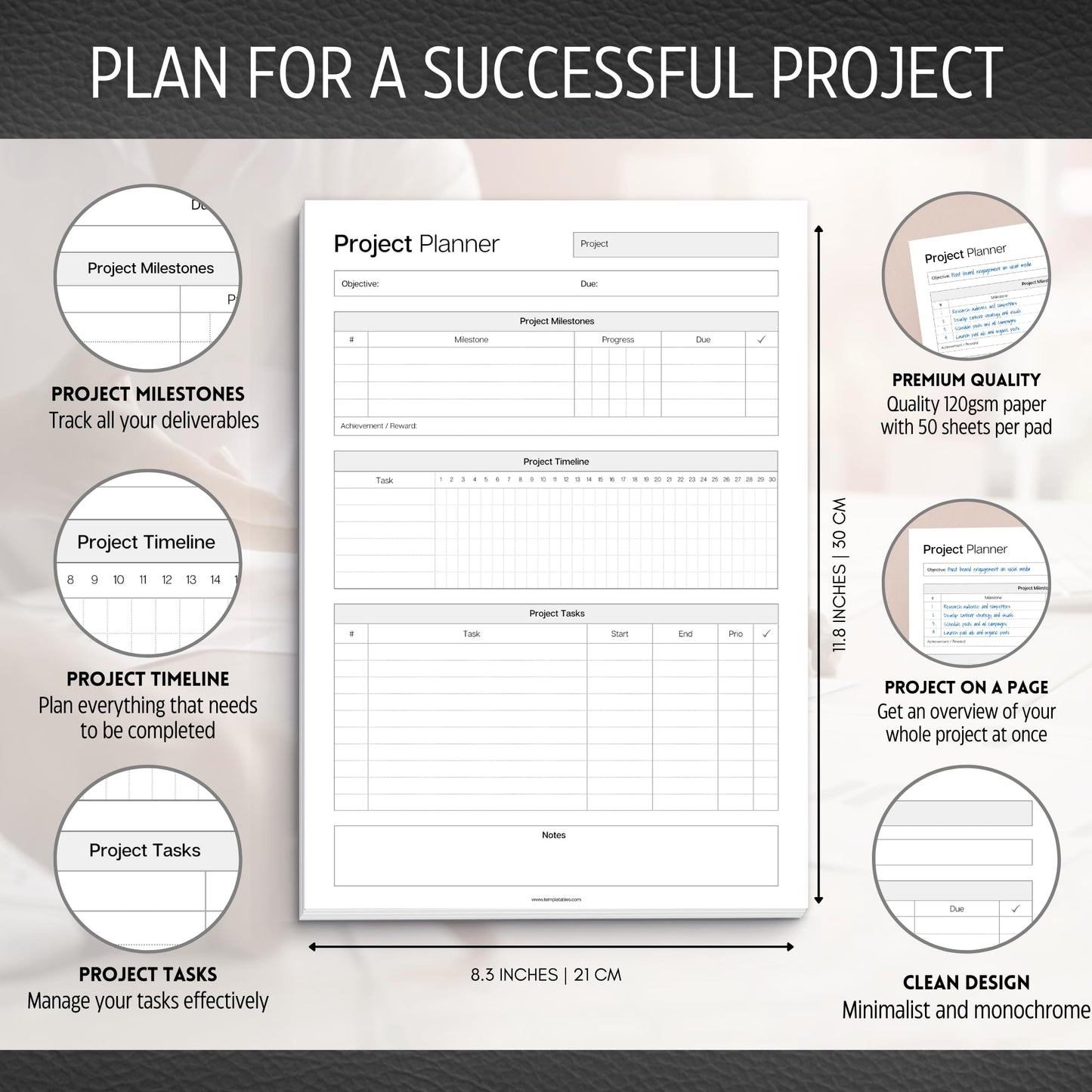 Project Planner Notepad - Project Management Organizer Desk Pad - Manage Project Tasks and Meeting Deadlines Effectively - 50 Sheets of Premium 120gsm Paper | Management | A4 Mono