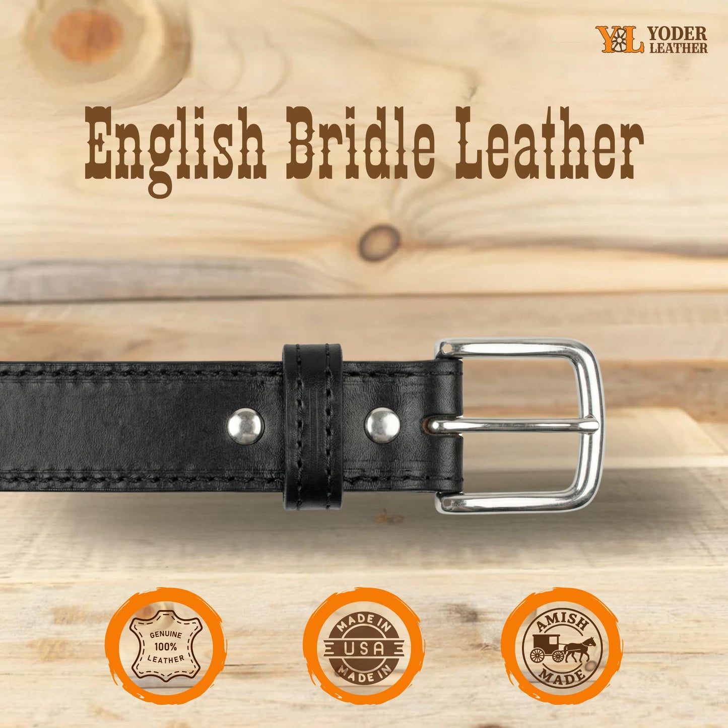 Handmade Stitched Bridle Leather Belt Extra Thick (Size 56, Black)