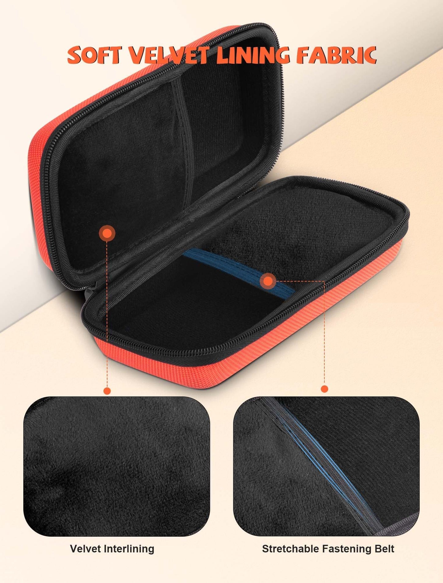 MERDTTES Large Double Eyeglasses Case, Shockproof Hard EVA Shell Dual Sunglasses Organizer with Zipper & Metal Hanging Hook, Travel Glasses Storage Case for Men and Women - Orange