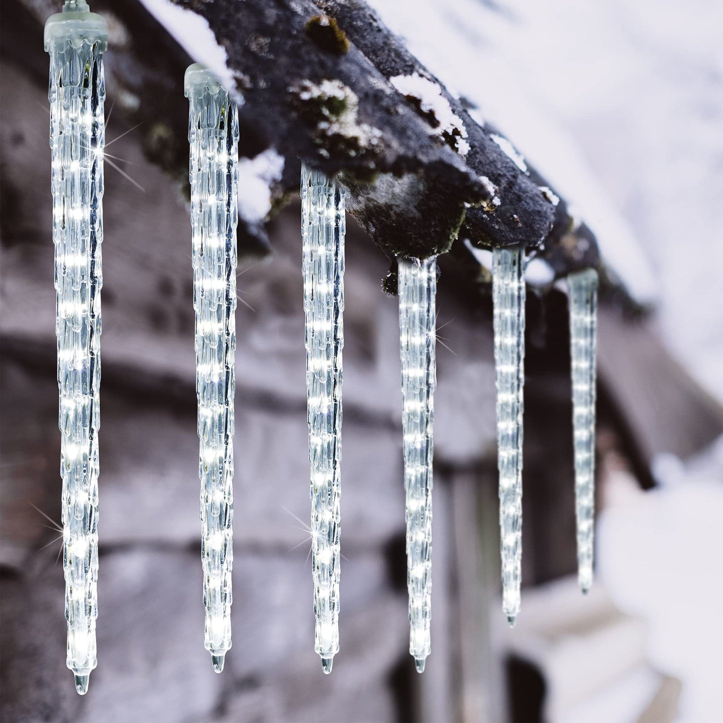 WATERGLIDE Meteor Shower Lights, 12" Outdoor Icicle Christmas Lights 8 Icicles 192 SMD LED Crystal Ice Falling Light, Connectable Raindrop Iciclelight, Xmas Winter Party Tree Holiday Decor, White