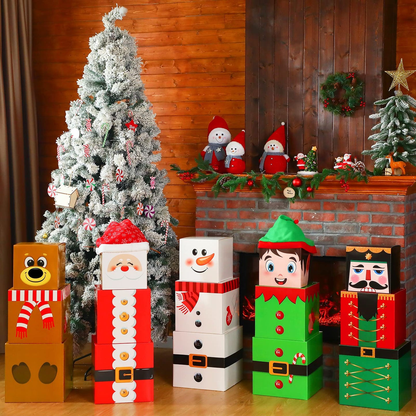 Marspark 4 Pieces Christmas Box Decoration Nesting Decorative Stackable Nesting Christmas Stacking Boxes(Snowman)
