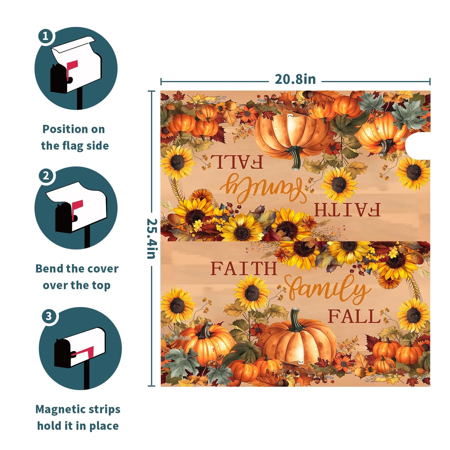 Autumn Pumpkin Sunflower Magnetic Mailbox Covers Large Size 25x21 Inch Fall Mailbox Wraps Magnetic Thanksgiving Harvest Post Letter Box Cover for Home Garden Yard Outdoor Decor
