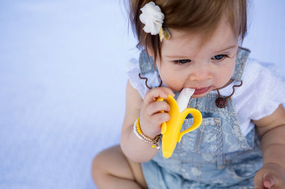 The Original Baby Banana Toothbrush Teether Toy, for Babies Infants Toddlers; USA Family-Owned Business; Teething Relief for Sore Gums, Massaging Soothing; Safest Food Grade Silicone