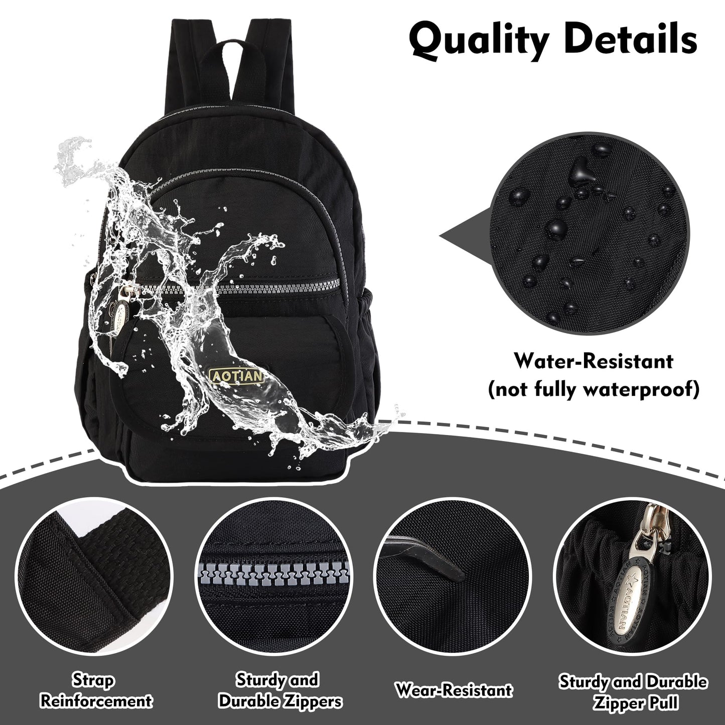 AOTIAN Mini Nylon Women Backpacks Casual Lightweight Small Daypack for Girls