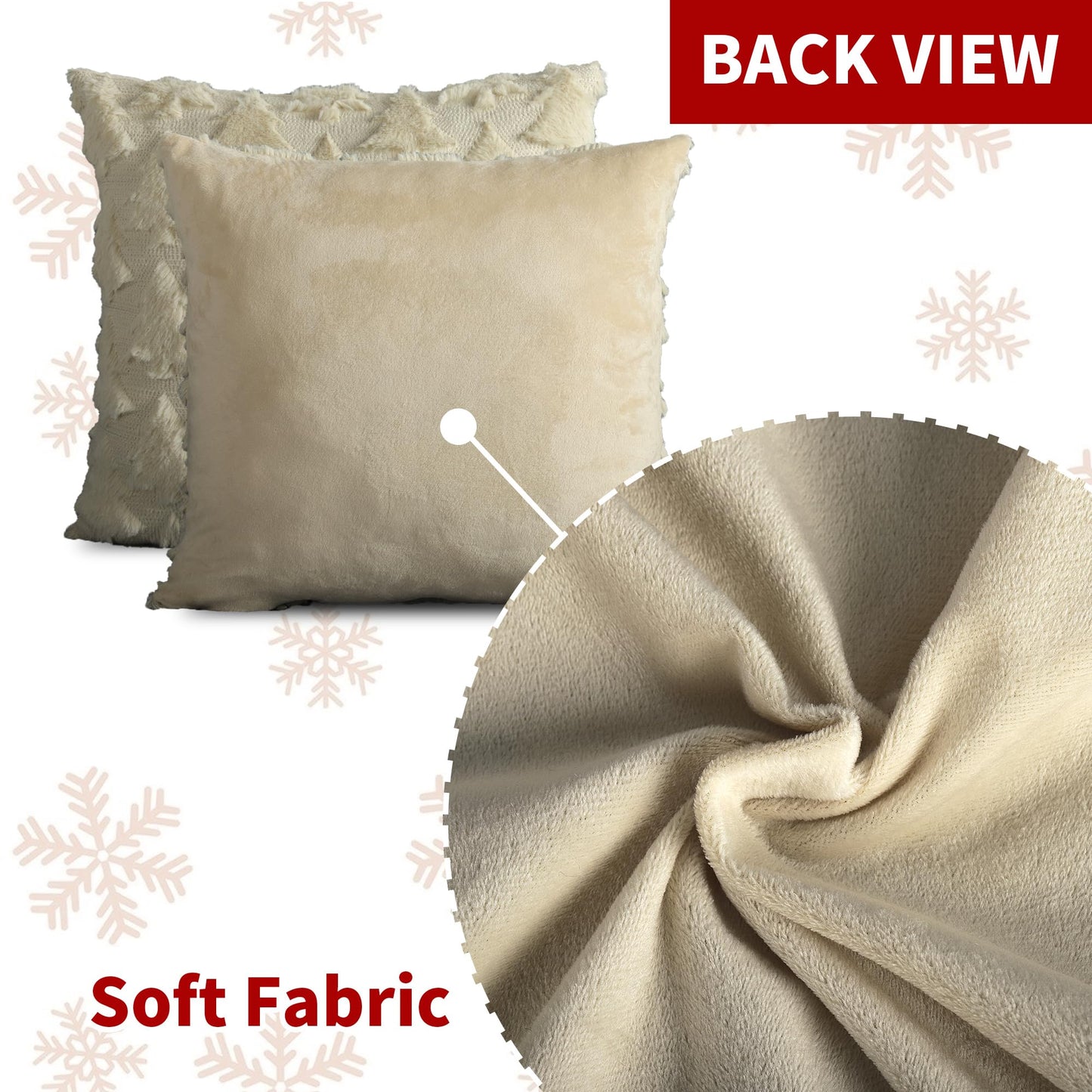 4TH Emotion Christmas Tree Decorative Pillow Covers 18x18 Set of 2, Beige Soft Plush Faux Fur Farmhouse Throw Cushion Cases for Xmas Winter Holiday Home Decor