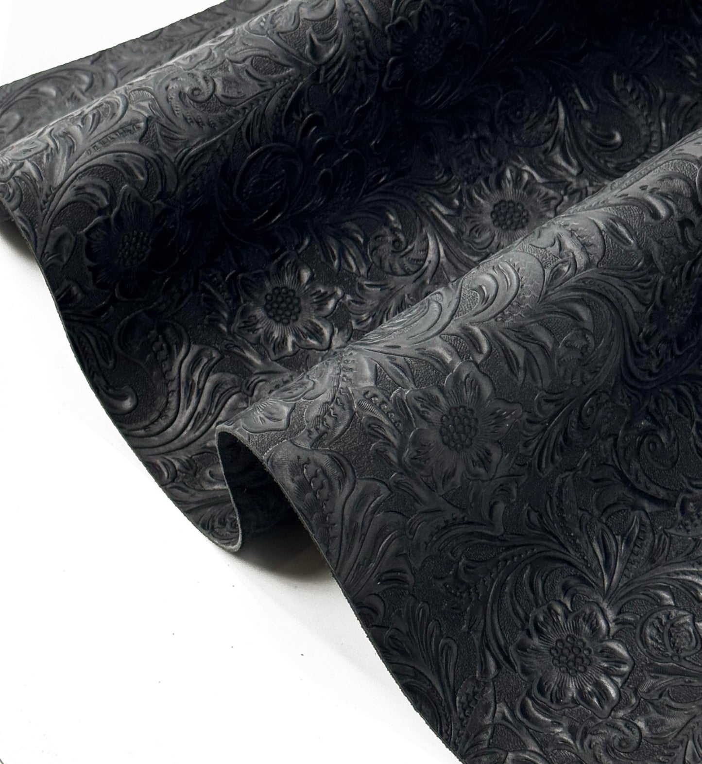 Western Style Bump Texture Geometric Pattern 2.0mm(5-5.5oz) Genuine Leather Sheet, Floral Tooling Craft Leather for DIY Projects (Black | Pattern 12"x24"）