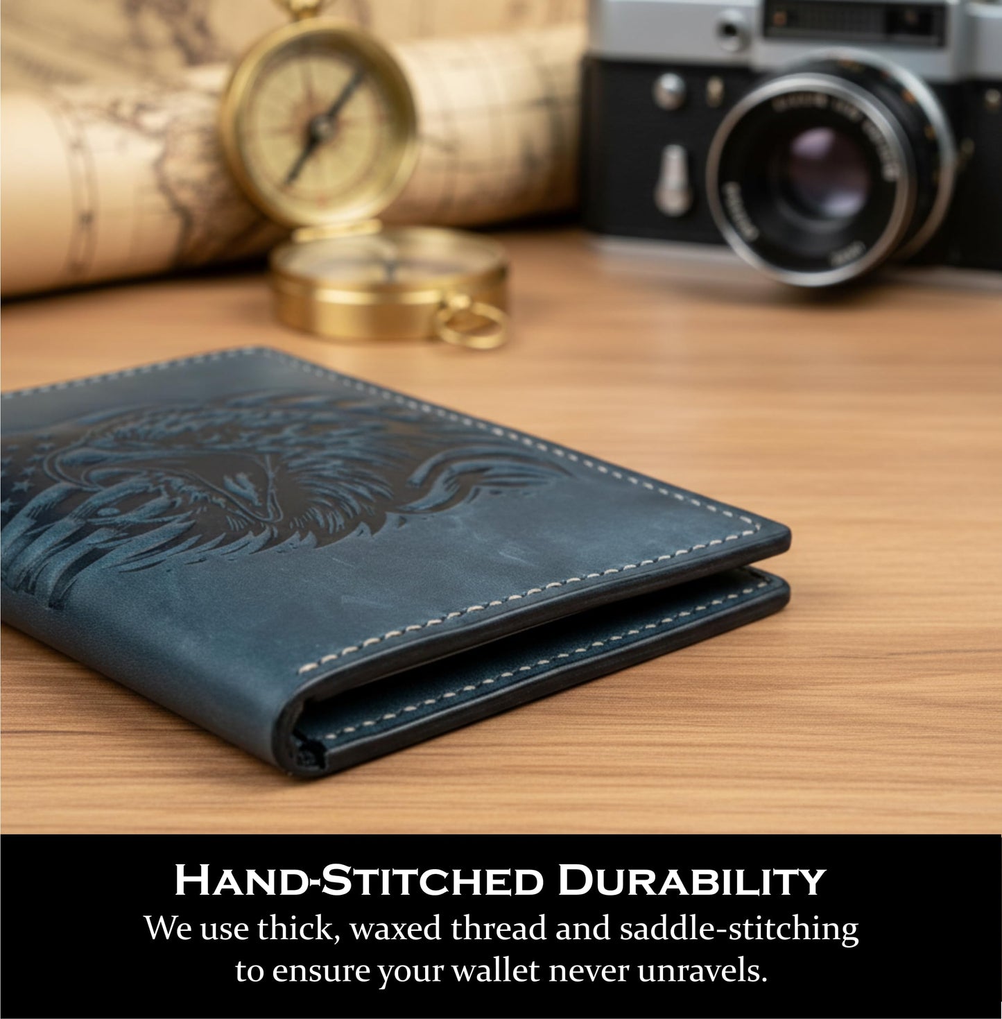 Mayan Corner - Eagle American genuine leather travel wallet, Handmade passport wallet