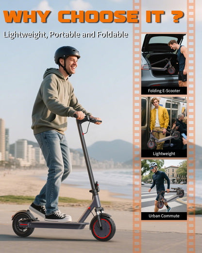 Electric Scooter for Adults, 500W Motor with Dual Suspensions, 22 MPH Top Speed & 22 Miles Long Range, 10" Solid Tire, Folding E-Scooter with Dual Braking, APP Control, Cruise Control