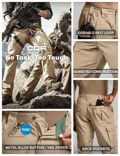 CQR Men's Tactical Pants, Water Resistant Ripstop Cargo Pants, Lightweight EDC Work Hiking Pants, Outdoor Apparel, Raider Khaki, 44W x 32L