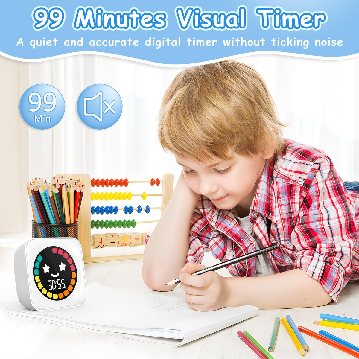 Visual Timer, 99 Minute Digital Kitchen Desk Timer for Office Supplies Home Productivity Management Tool Countdown Count Up, White