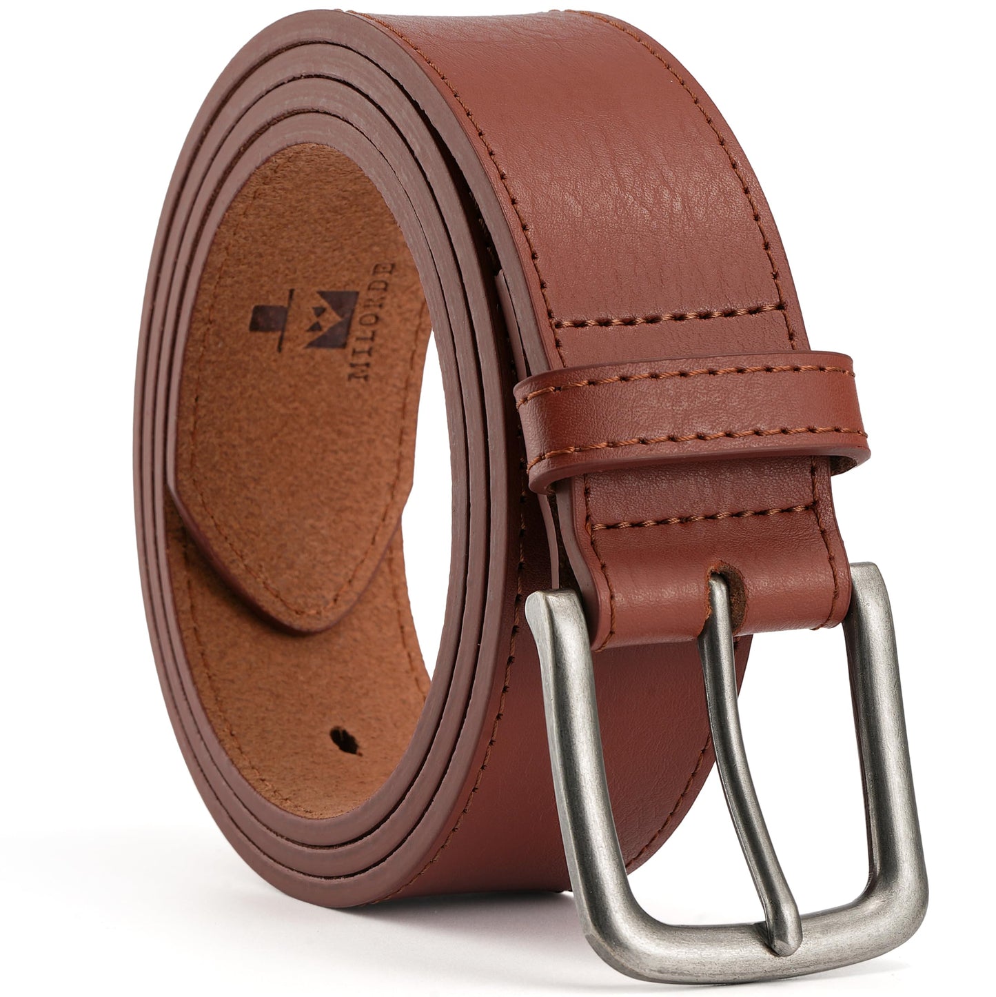 MILORDE Full Grain Leather Belt for Men, Work Belts for Men Heavy Duty, Daily Wear for Jeans Pants (Reddish Brown 209, 40)