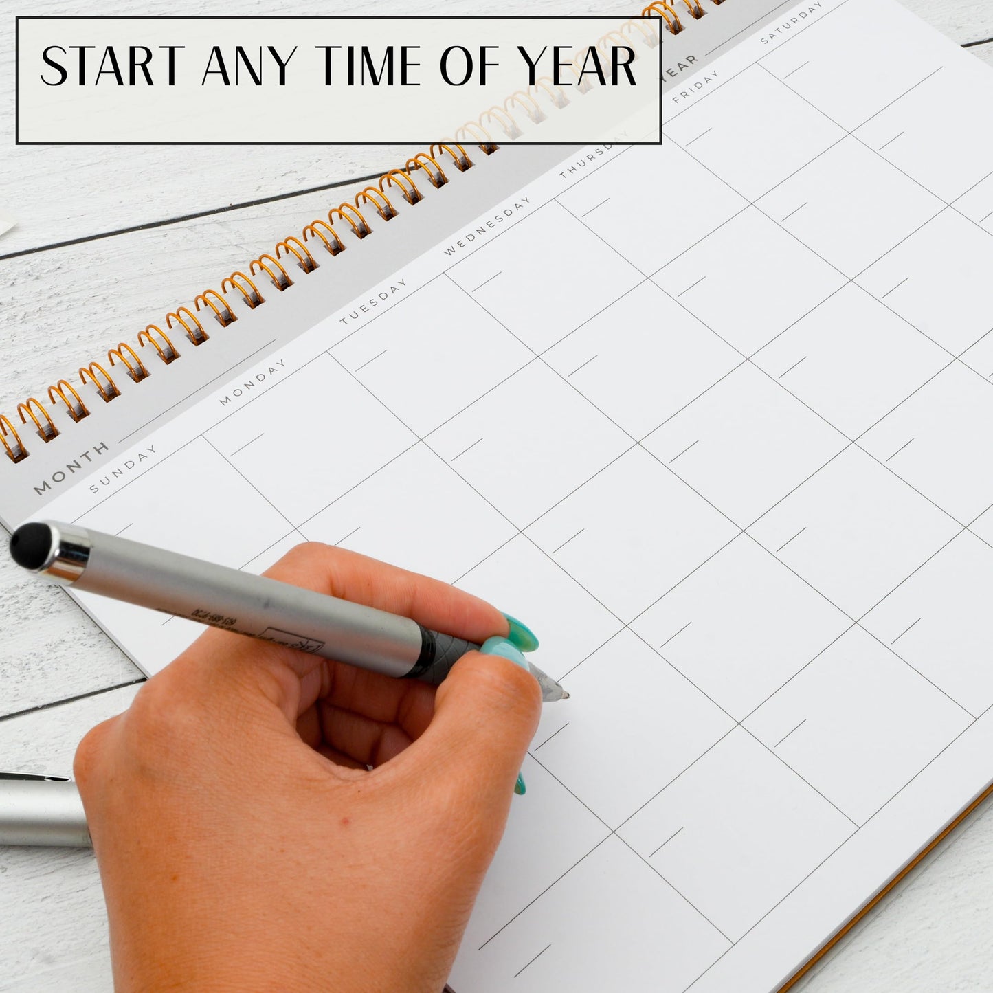 Paper 'n Such- Blank Calendar, Undated Monthly Planner, Simple Desk Agenda -DIY Custom Scrapbook for Photos -15 Sheets, Spiral Bound, Large 8.5x11", Customizable for Home, Office, or School
