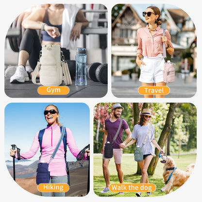 Lexiyat Water Bottle Bag 40 oz Crossbody Water Bottle Holder for Walking Hiking Insulated Compartment Carrier Purse with Adjustable Strap Black