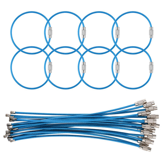 Bidponds 25 Pack Wire Keychain Cable,5.9 Inches Nylon Coated Stainless Steel Key Ring,Luggage Tag Loops,2mm Twist Barrel,Light Blue