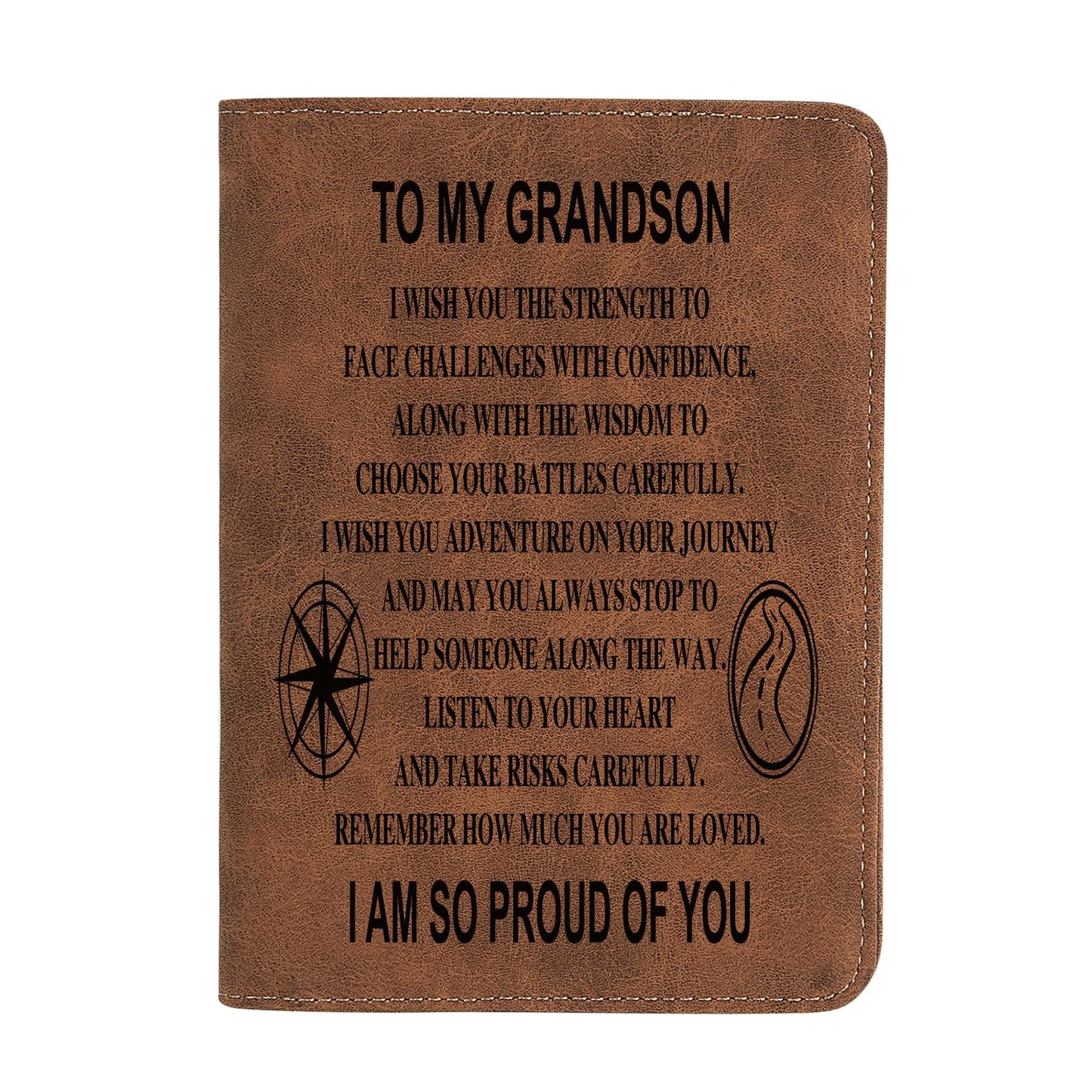 To My Grandson Gifts, Leather Passport Holder for Men Personalized Engraved Passport Holder,Birthday Christmas Gifts (I WISH YOU GRANDSON)