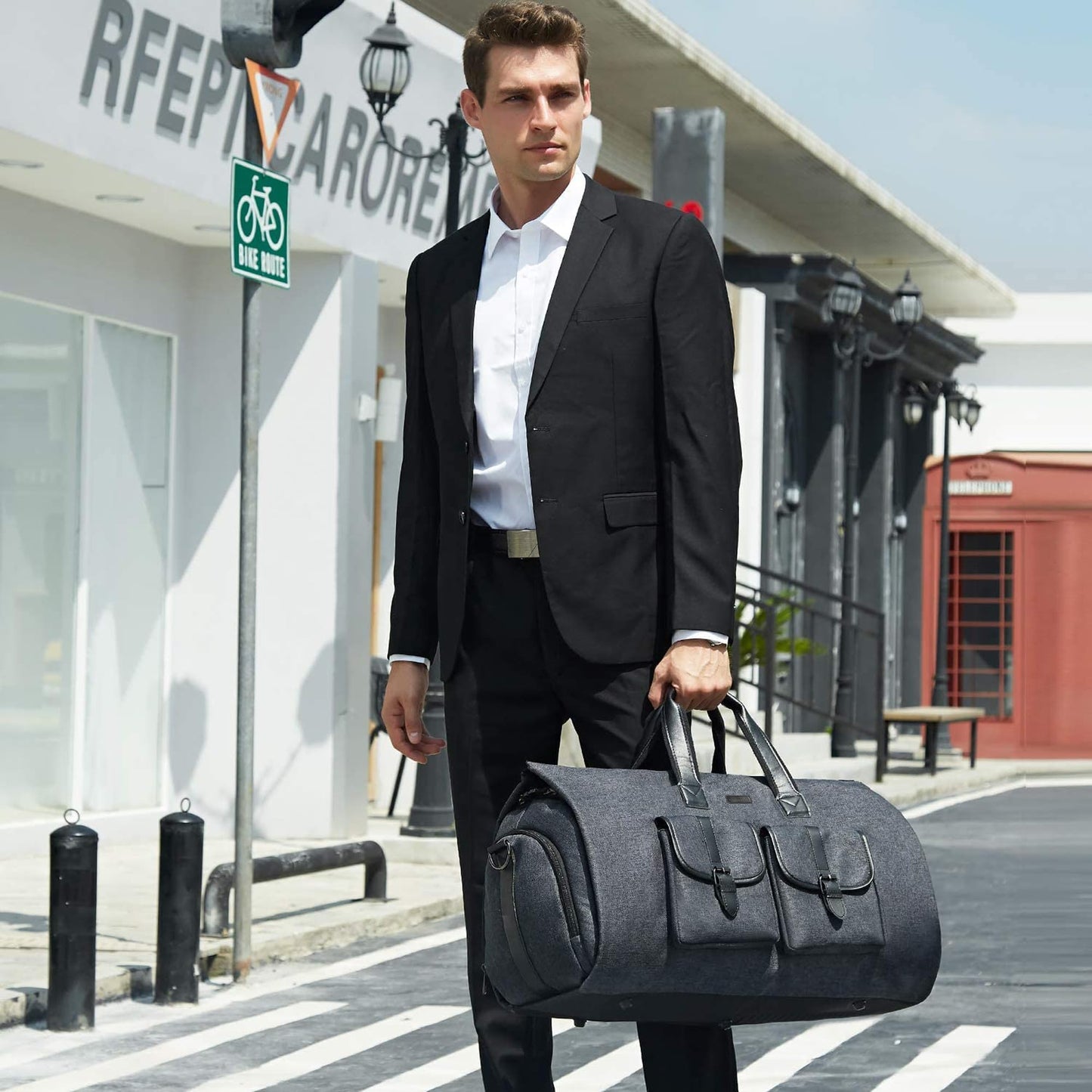 UNIQUEBELLA Travel Garment Duffel Bag, 45L Carry on Suit Bag for Men Convertible Foldable Weekend Bag with Shoe Compartment