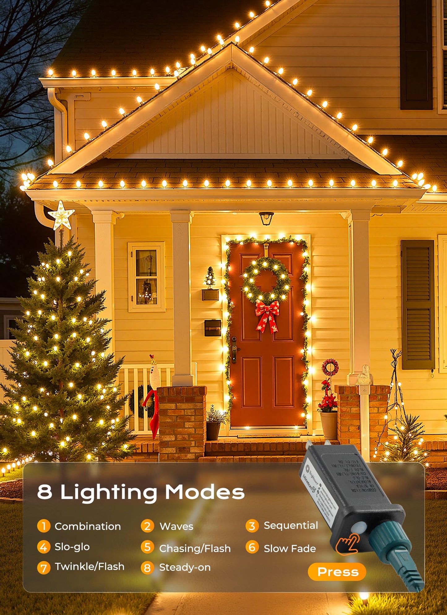 C9 Christmas Lights Outdoor, 72 FT 110 LED C9 String Lights, 8 Modes & Timer Connectable Waterproof for Christmas Tree light Indoor Outdoor Roofline Patio Outside Yard Xmas Decor, Warm White 2 Pack