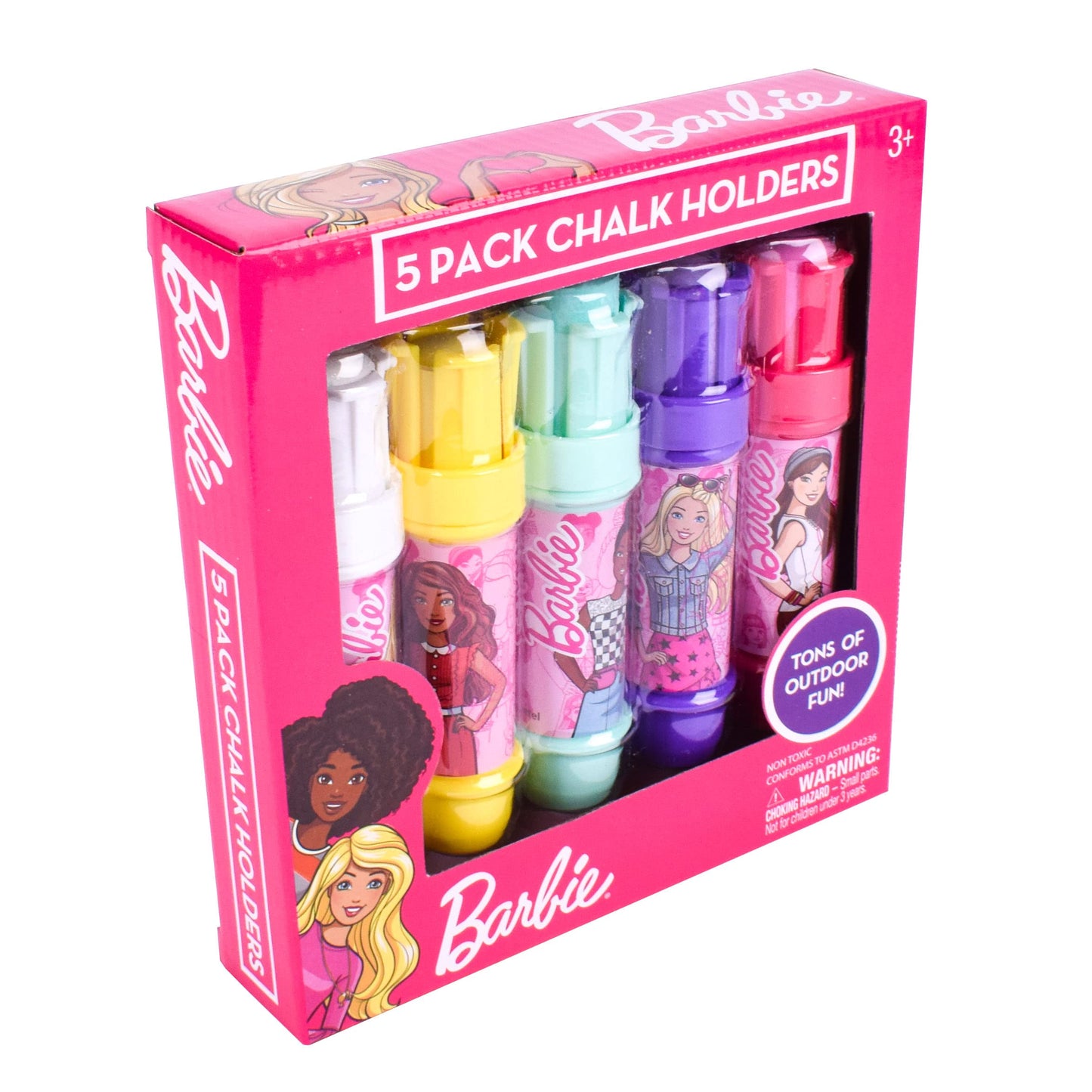 Sunny Days Entertainment Barbie Jumbo Chalk Holders | 5 Chalk Sticks with Holders for Kids | Barbie Outdoor Toys