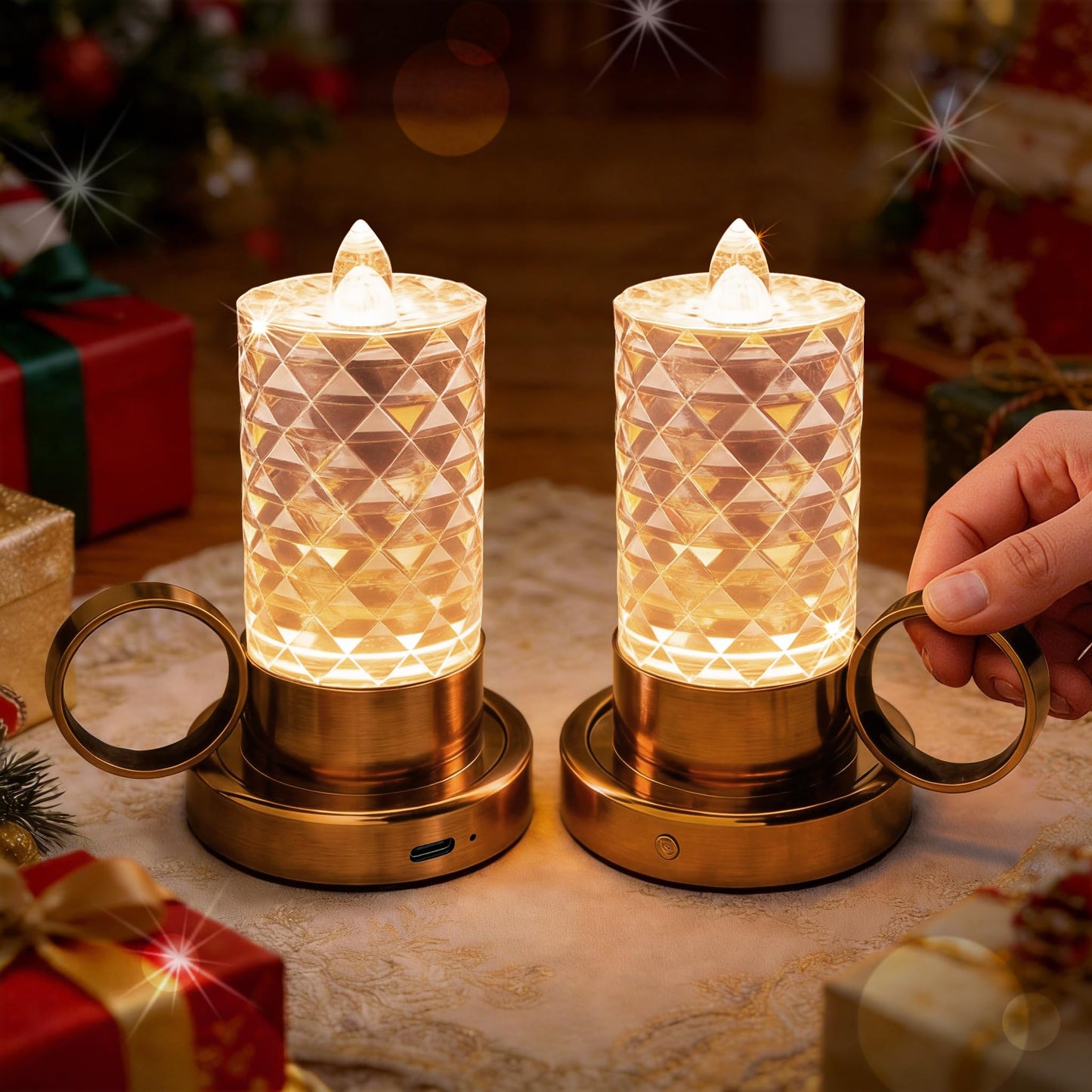 L LOHAS LED Flameless Candles, 3 Level Brightness Adjustable, 1000mAh Rechargeable Battery Operated Candles, 3000K Soft White, Fake Candles for Valentines Aniversary Wedding, 3.93"x2.95"4.84", 2 Pack