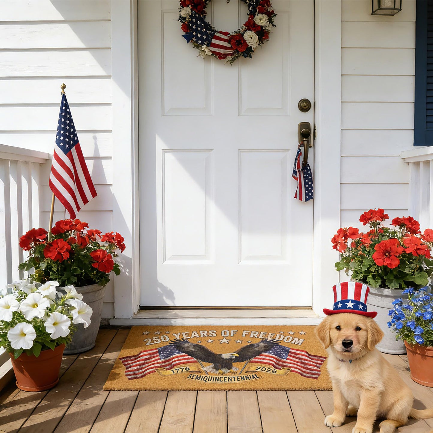 Patriotic Door Mat 250th Anniversary America USA Doormat,4th of July 17"x28" Patriotic Coir Mat with Bald Eagle & Stars Mat,Non-Slip Independence Day Freedom Memorial Day Porch Front Decor