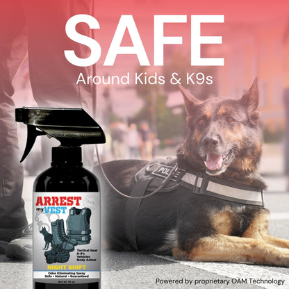 Arrest My Vest Military Grade Odor Eliminating Spray for Body Armor, Tactical Gear, and K9 Equipment. Safe on All Ballistic Vests, Fabrics, & Police Gear - 6 Pack of Midnight 4 oz Bottles