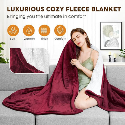 HYLEORY Heated Electric Blanket Throw 50"x60" Soft Fleece & Flannel with 5 Heating Levels & 3 Hours Timer Auto Shutt Off, ETL Certified, Washable，Heated Blanket for Body-Red