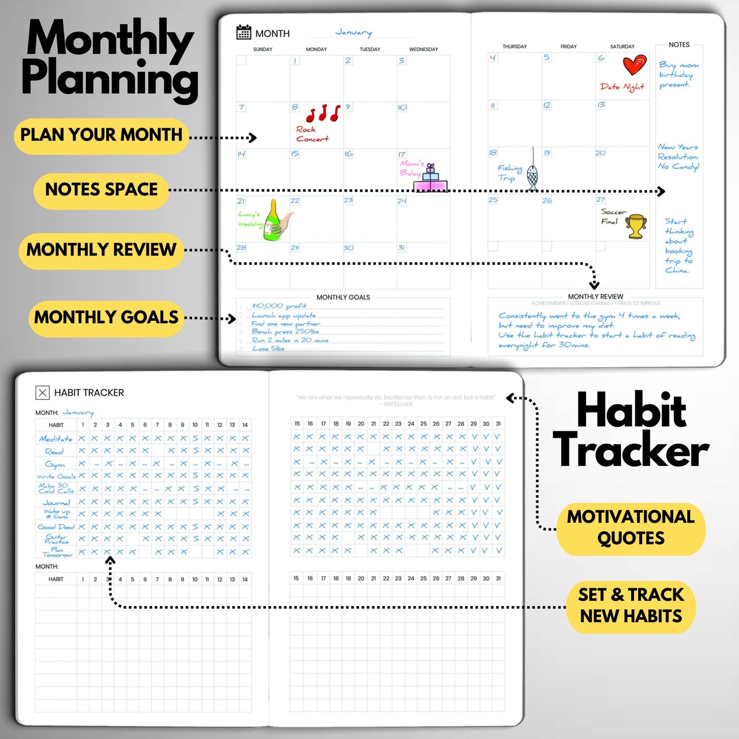 Wyze Planner Undated Daily Planner – 6-Month A5 Productivity Organizer with Full Page Per Day, Hourly Schedule, Goal Setting, Habit Tracker, Weekly & Monthly Pages – Hardcover Time Management Notebook (Black)