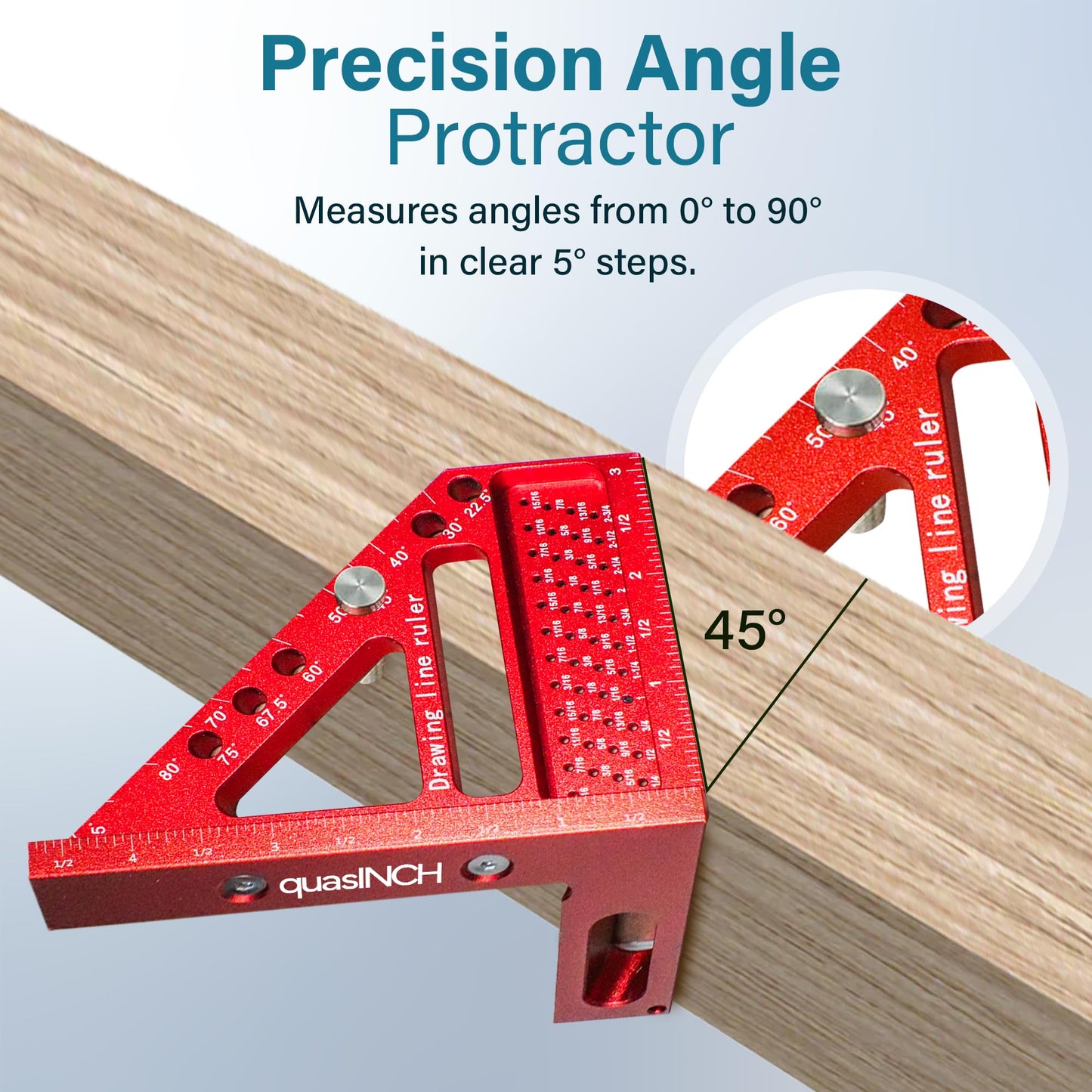 4.7＂Mini 3D Multi-Angle Measuring Square Ruler, QWTR1 High Precision Hole Scribing Woodworking Tools, 22.5°-90° Aluminum Alloy Carpenter Square with Angle Pin, Carpenter Pencil with Sharpener 6 Leads