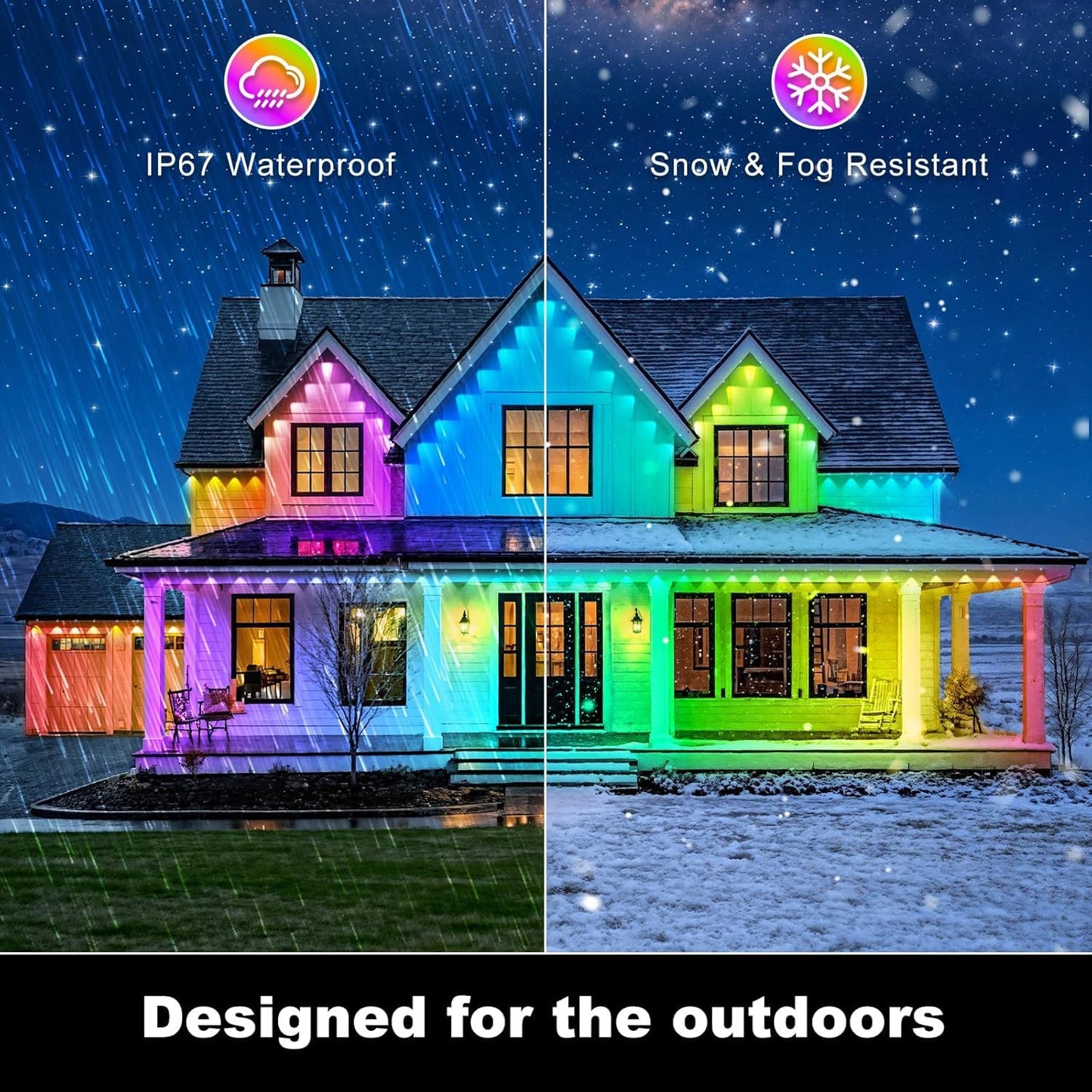 RCUICA 300FT Permanent Outdoor Lights Waterproof with Smart App Control Remote,DIY Scene Modes,Music Sync hronization,Eaves Lights for Garden Decor,Deck,Christmas