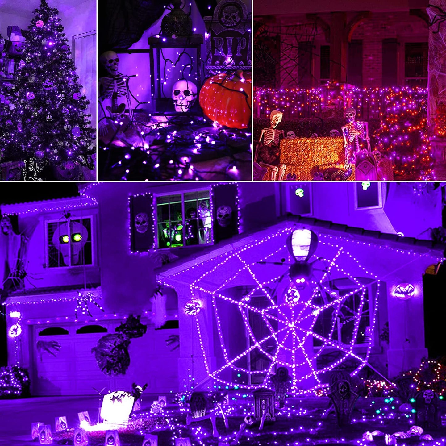 Solar String Lights for Outside, Purple Halloween Lights Outdoor Waterproof 2Pack Total 144ft 400 LED 8 Modes with Timer, IP44 Twinkle Lights for Party, Patio, Garden, Decor