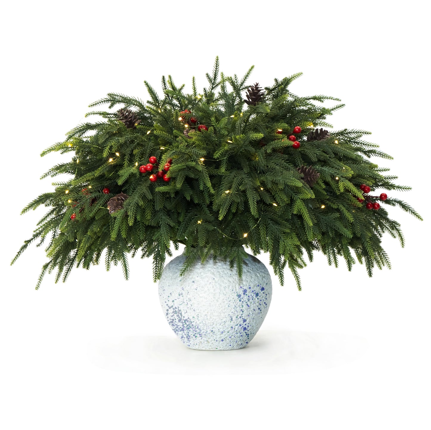 QXXQ 12-Piece Set 24" Artificial Norfolk Pine Branches - Christmas Decorations - Faux Christmas Greenary - Faux Norfolk Pine Stems for DIY Crafts Garland Wreath Home Decor- Free LED String Lights