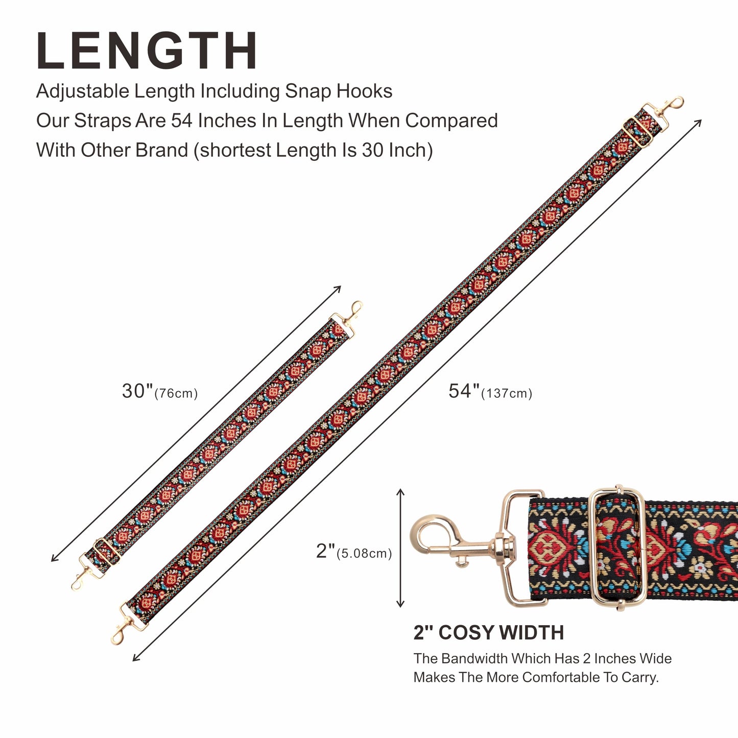 Nefelibata Purse Strap,2" Wide Shoulder Strap Adjustable Replacement,Multi-pattern Crossbody Canvas Bag Handbag Belts for Unisex Handbag,Crossbody Bags,Shoulder Bags(Red Flower)