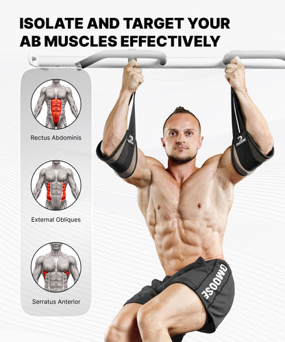 DMoose Fitness Hanging Ab Straps for Pull Up Bar & Core Strength Training - Soft Padded Exercise Straps for Ab Swing & Leg Raises, Hang Bar Strap with 2 Steel Carabiners - Abs Equipment for Home & Gym