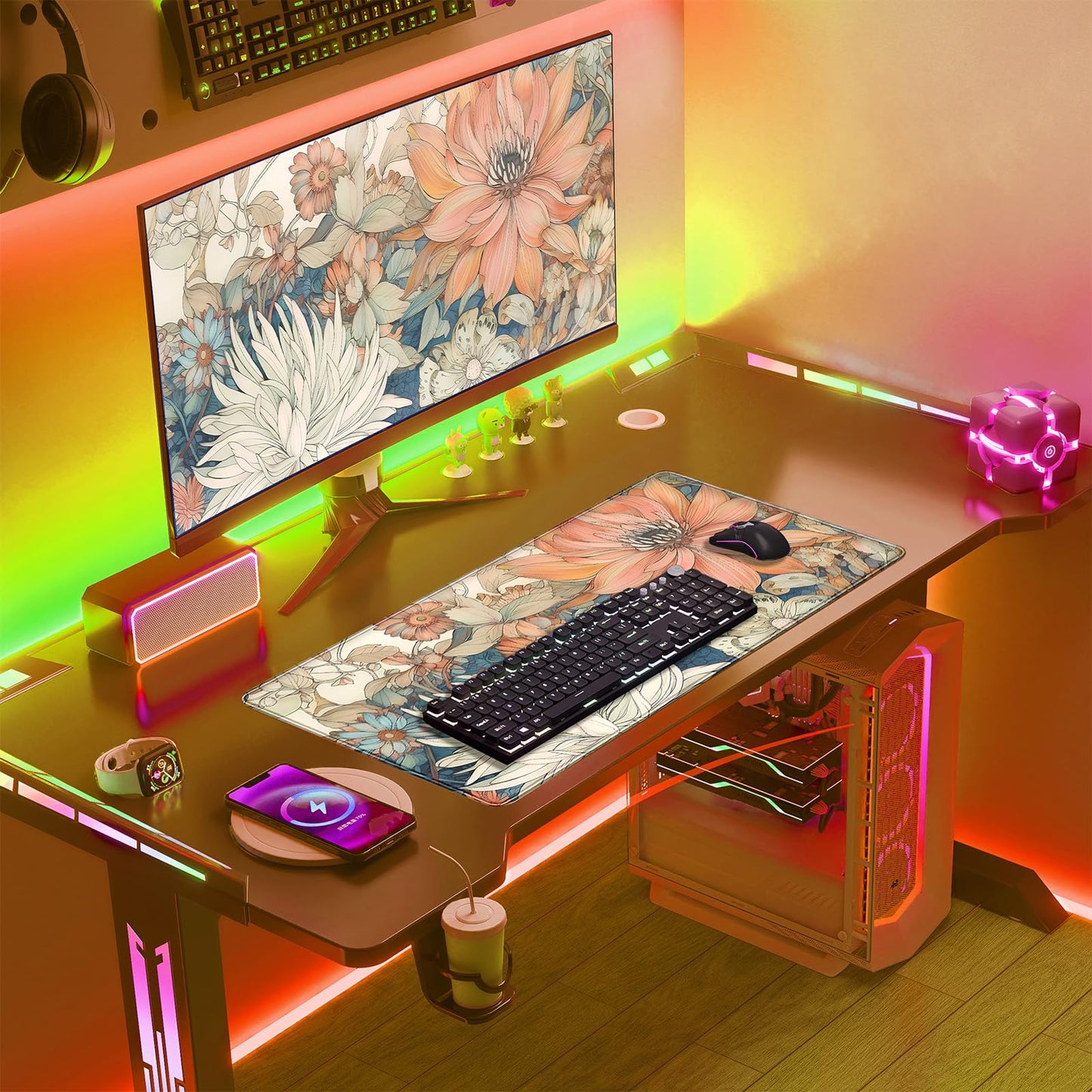 Nasdalgias Japanese Floral Desk Mat Boho Aesthetic Flower Desk Matt for Desktop Large XXL Gaming Mouse Pad Extended Deskpad Laptop Keyboard Computer Mat Office Decor for Women 31.5 X 15.7