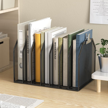 FANXIYQ Metal 7-Section File Folder Organizer for Desk | Vertical Office File Holder | Heavy-Duty Mesh Document Sorter for Books, Binders, Laptops | Black Desk Organizer (12.8”x8.5”x7.9”)