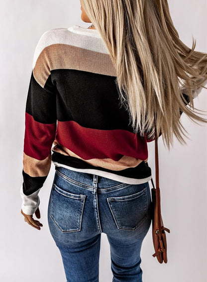 Dokotoo Womens Sweaters Striped Fall Winter Outfits 2025 Crewneck Drawstring Color Block Fashion Clothing