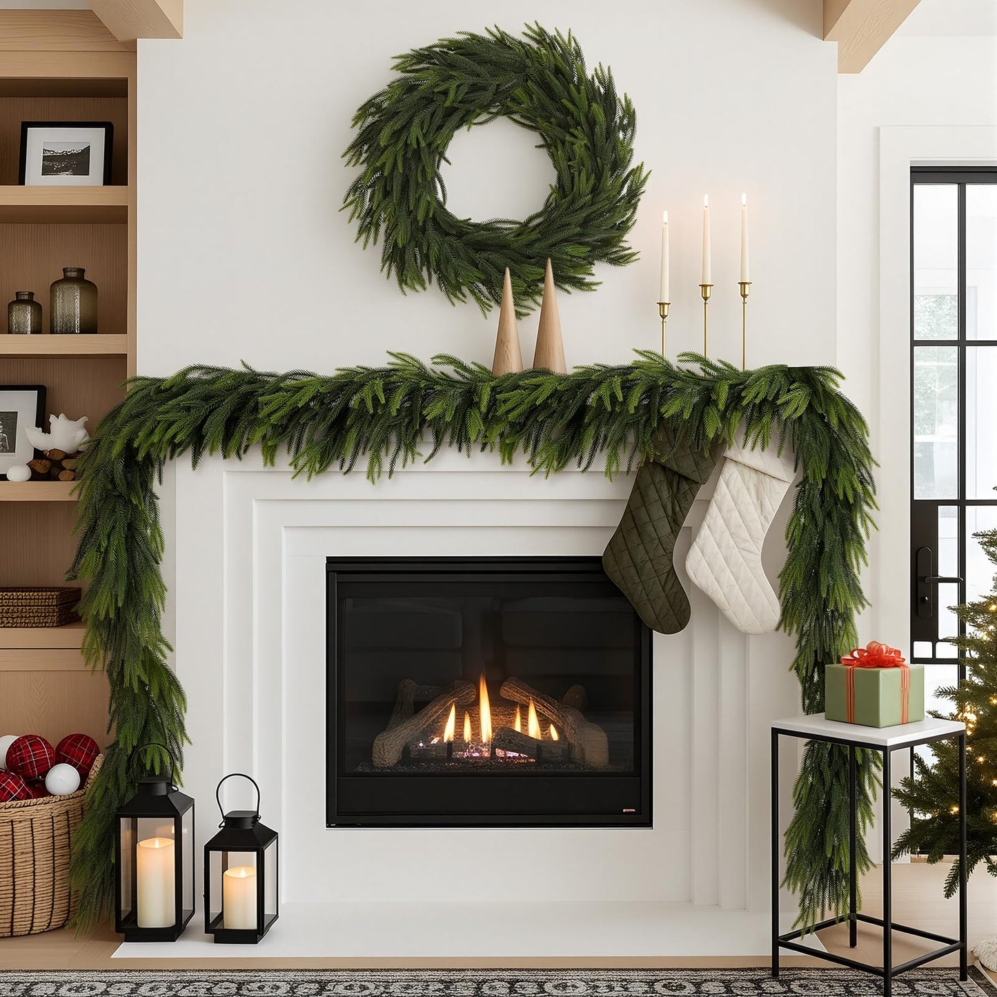 N&T NIETING 12FT Christmas Norfolk Pine Garland Real Touch Pine Artificial Garlands Faux Greenery Garland Winter Christmas Garland for Table Mantle Fireplace Indoor Outdoor Xmas Decorations (1 Pcs)