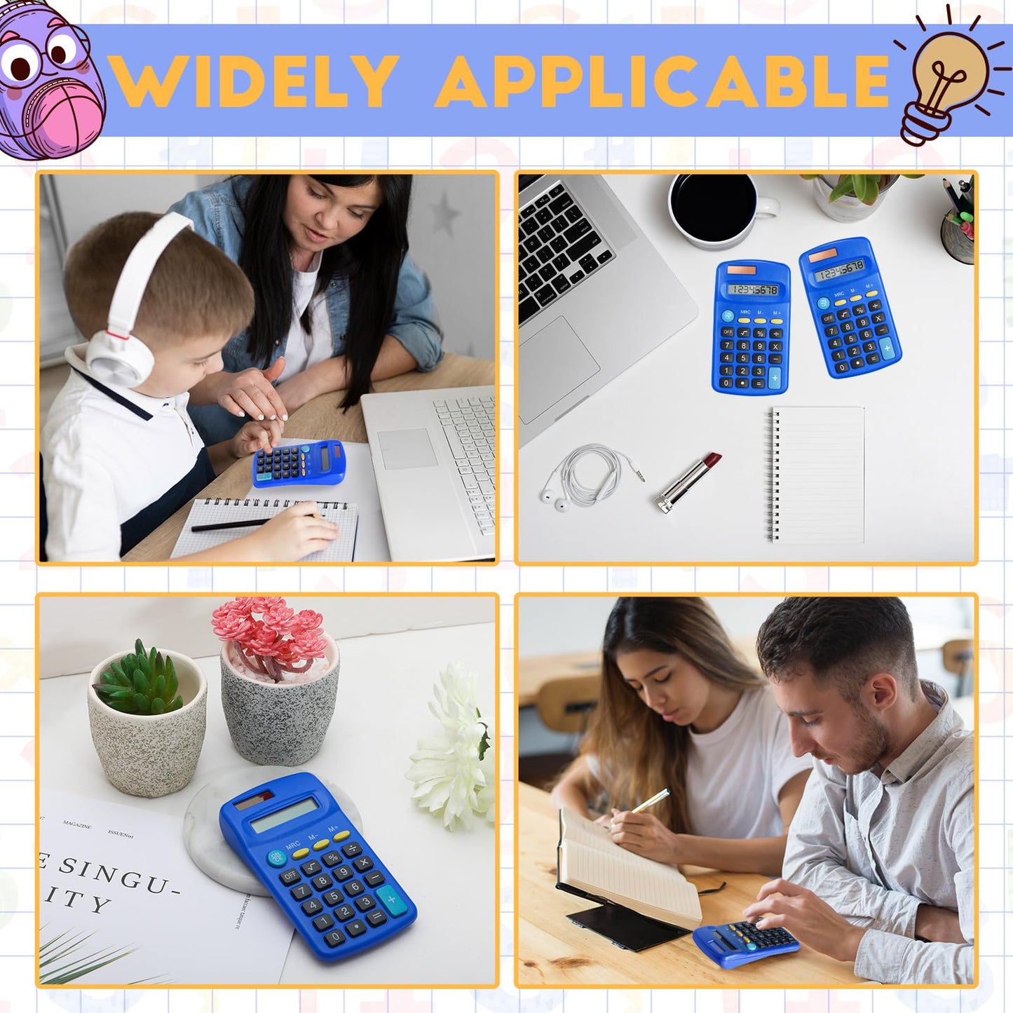 24 Packs Pocket Size Mini Blue Calculator Basic Calculators for Handheld Angled Students 8 Digit Display Solar Battery Dual Power Small Calculator for Students Kids Home Office