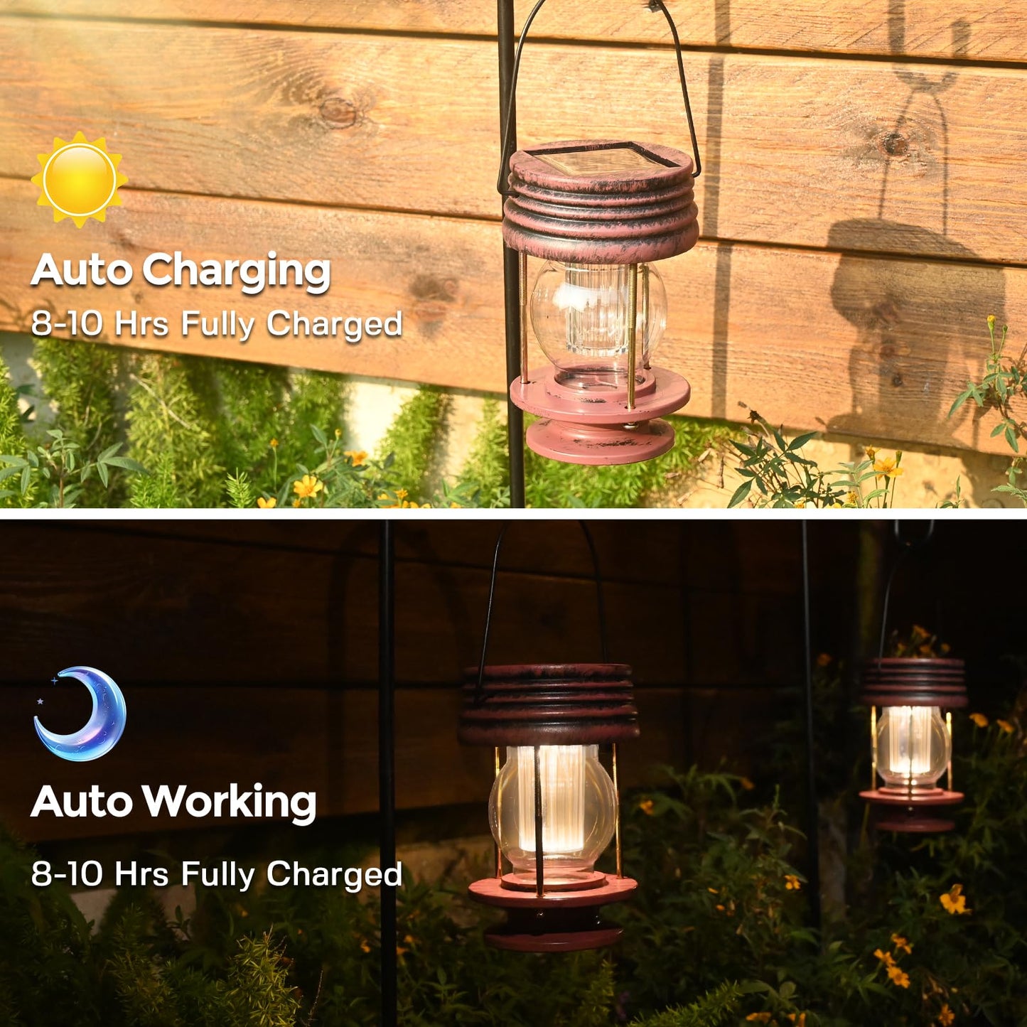 Solar Lanterns Outdoor Patio Decor, 2 Pack Hanging Solar Lights Waterproof, Retro Decorative Table Lamps with Warm Glow for Porch, Yard, Garden, Pathway & Backyard Decoration