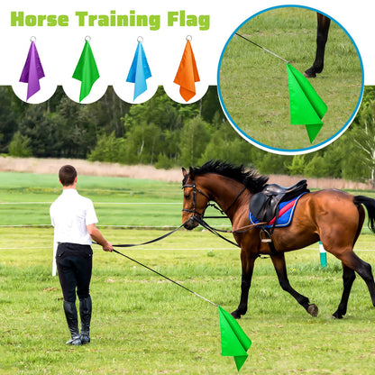 Equestrian Training Flag 4 Pieces Equestrian Training Equipment Nylon Flag with Flagpole(Orange, Green, Purple, Light Blue)