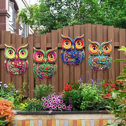 Junware Metal Owl Wall Decor, 4Pcs Owl Iron Wall Art Sculptures Hanging Sculpture Decoration. Outdoor Fence Art for Home Garden, Fence, Patio, Yard, Bedroom Outside Gifts for Adults