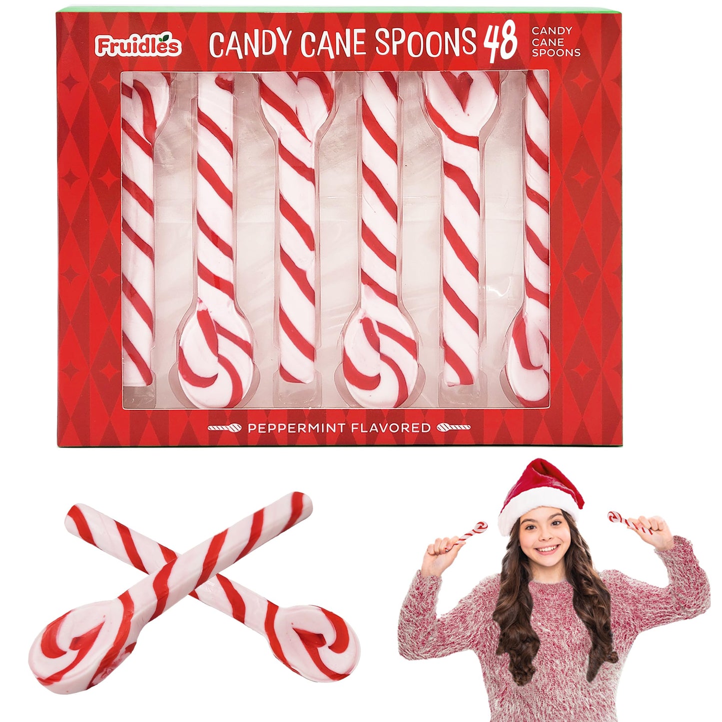 Fruidles Christmas Candy Canes Spoons Suckers, Peppermint Flavor in Box 48-Pack