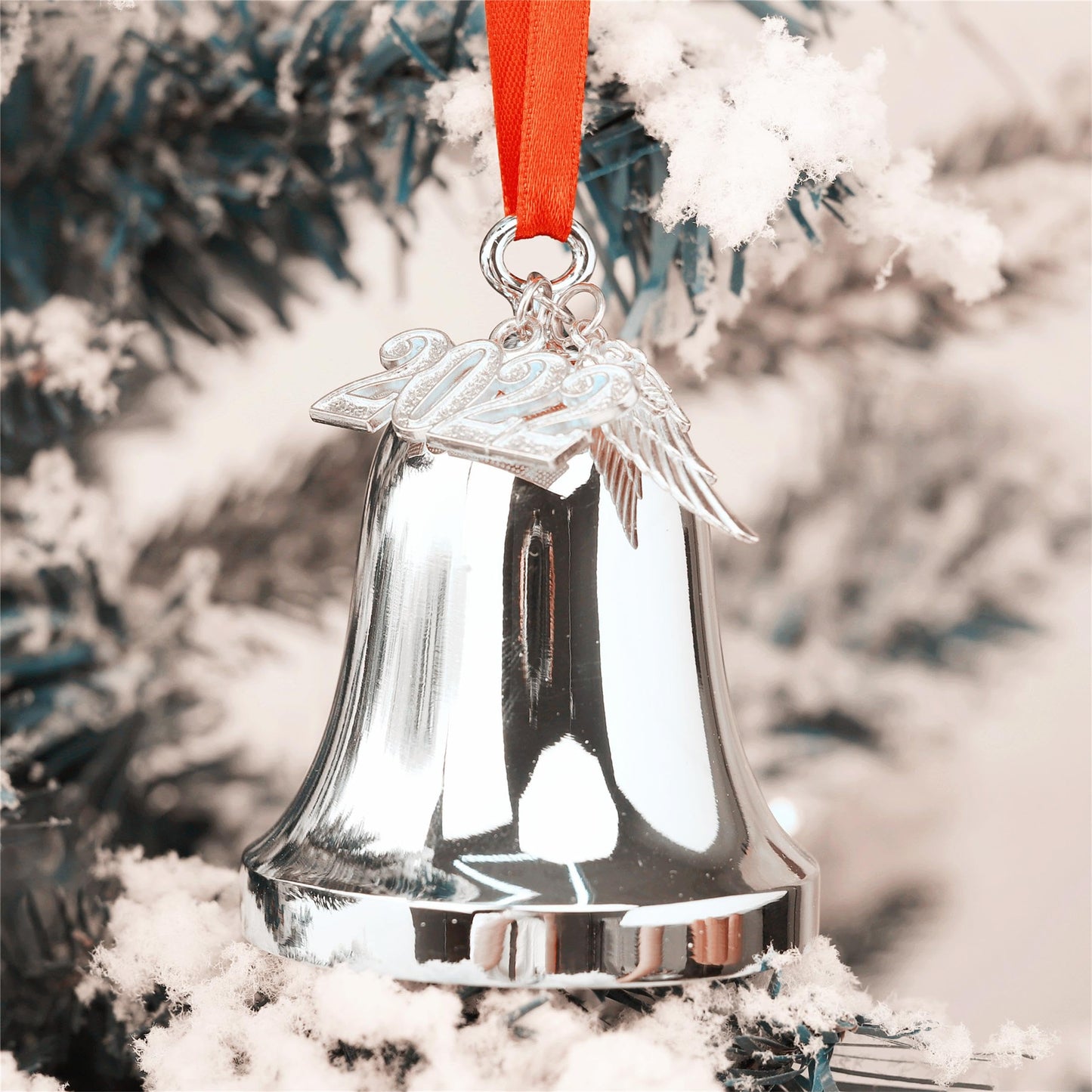 Personalized Silver Christmas Bell Ornament 2026 – Engraved Holiday Bell with Red Ribbon & Angel Wing Charm, Christmas Tree Decoration Gift for Family, Friends, New Home Holiday Keepsake (2026)