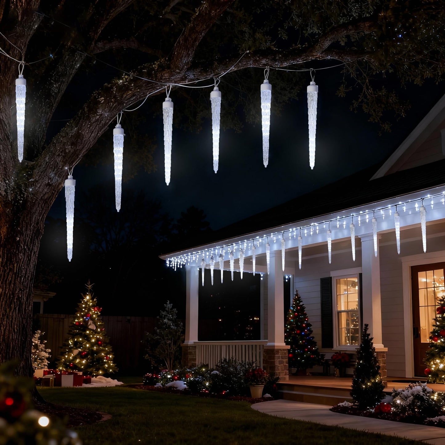 beatineon Icicle Lights for Outside,20ft 480 LEDs Crystal Meteor Shower Icicle Lights,Waterproof Plug in Hanging Icicle Christmas Lights for Christmas Garden Tree Decor