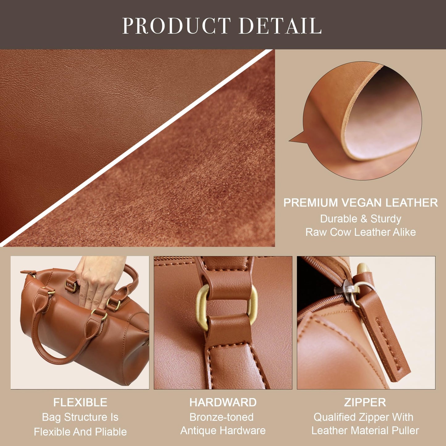 Vintage Vegan Leather Boston Bag for Women (BROWN)