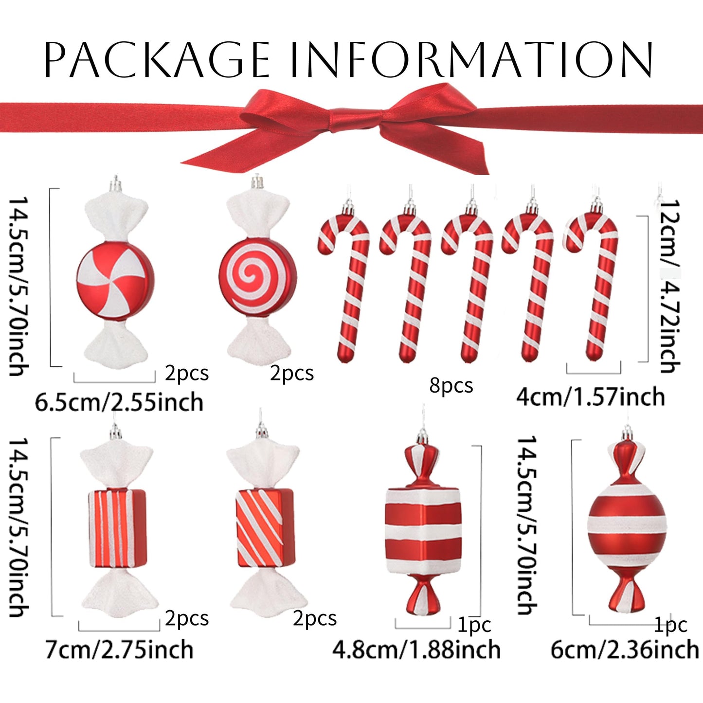 Enanal Red and White Candy Cane Christmas Ornament, 14pcs Assorted Peppermint Lollipop Candy Cane Hanging Pendants for Christamms Tree Decorations Xmas Party Supplies