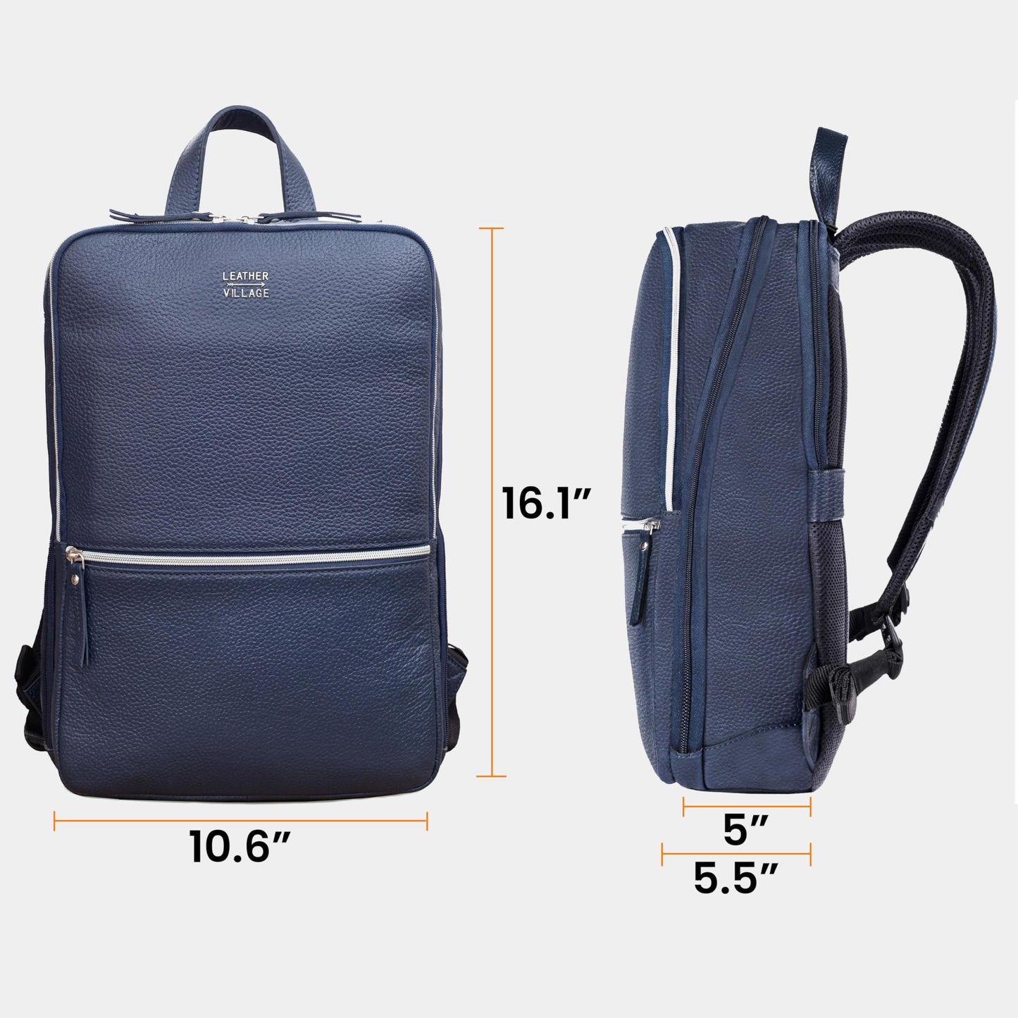 LEATHER VILLAGE Leather Laptop Backpack for Men | Blue | Slim Professional Business Bag Fits 15.6”-Laptop | Water-Repellent Work & Travel Daypack with Trolley Strap