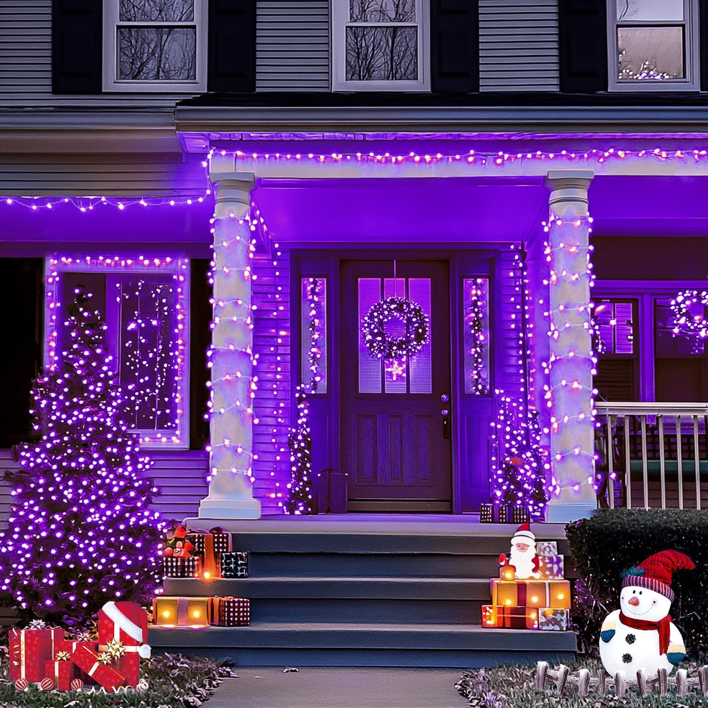 JMEXSUSS 4 Pack Purple Solar String Lights Outdoor Waterproof, 100 LED 33ft Purple Solar Fairy Lights, 8 Modes Copper Wire Christmas Light for Halloween Christmas Garden Yard Tree Decor