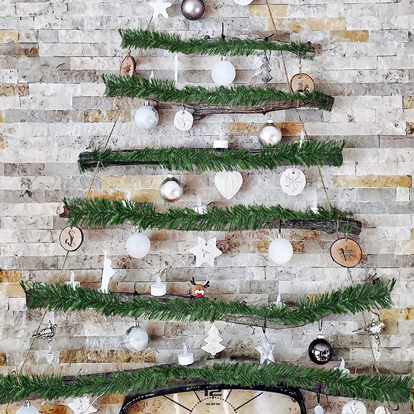 Christmas Green Garland Christmas Decorations Artificial Greenery 50 FT Non-Lit Soft Faux Pine Garland Indoor Outdoor Holiday Decor for Tree Stair Railing Front Door Window Mantle Fireplace Home Party
