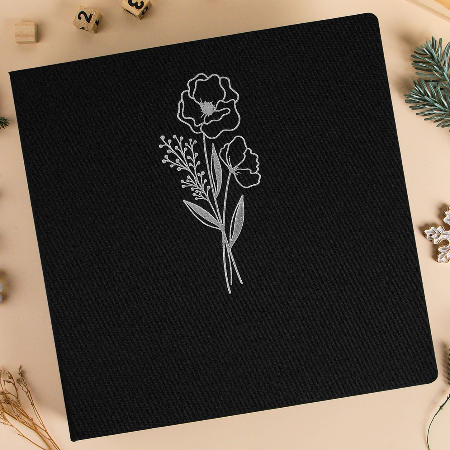 Lanpn 12x12 inch Scrapbook Photo Album, Linen Cover Archival Acid Free Top Load 3 Ring Binder Folder Photo Book 12 x 12 with 30 Plastic Sleeves 60 Pages (Black)